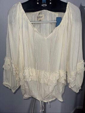 Ralph Lauren Cream Ruffle Peasant Blouse